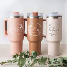 1200ml Personalized Insulated Water Bottle With Handle And Straw, Custom Name Or Floral Pattern, Gift For Couples, Weddings Or Anniversary - Multicolor - View 4
