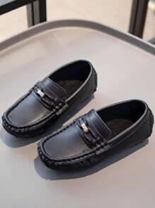 男童时尚乐福鞋，新款儿童鞋，一脚蹬一脚蹬，防滑舒适，日常和商务莫卡辛鞋 - 黑色 - 查看 1