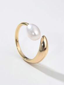 1 件 18K 镀金天然珍珠可调节开口戒指，适合女士 - 彩色 - 查看 15