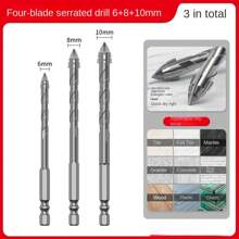 Four-Blade Serrated Eccentric Drill Bit, Suitable For: Tile/Concrete/Metal/Stainless Steel/Ceramic/Drilling, Ultra-Hard Special Electric Drill, High Hardness Dry Drilling, Specification Model: 6mm/8mm/10mm/12mm