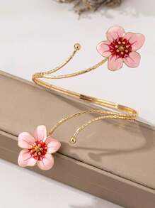 1 pieza Brazalete metálico con flores multicolor en estilo punk exagerado, brazalete de esmalte floral colorido y refrescante, adecuado para uso diario de mujeres, vacaciones, Día de la Madre, actividades sociales, vacaciones en la playa