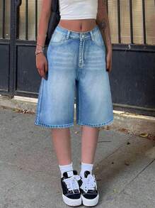Mẫu quần short denim thường ngày phong cách Âu Mỹ mới về dành cho nữ. - Rửa trung bình - Xem 2