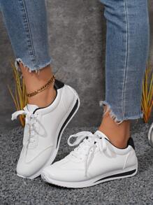 New Summer White Leather Casual Sneakers, Non-Slip Soft Bottom Lightweight Running Sport Shoes