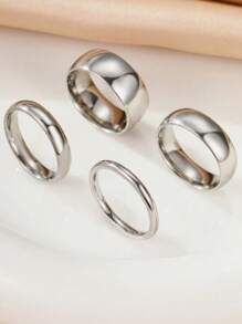 4 Pcs/Set Simple And Versatile Stainless Steel Plated 18k Gold Random Combination With Inner And Outer Ball Ring Different Thickness Gold Ring Men And Women With The Same Couple Ring For Women Daily Wear