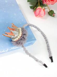 1 件女孩可爱甜美头带，带网眼、亮片、蝴蝶结、花冠、珍珠和水钻装饰，时尚发夹配饰，适合儿童日常佩戴