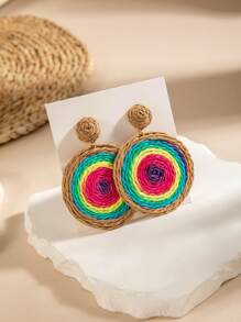 1 Pair Bohemian Style Alloy Rattan Woven Earrings With Butterfly, Starfish & Floral Geometric Pattern, Versatile Design For Beach Party Gift, Summer (Earring Post Color Random)