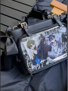 Nova bolsa transparente estilo japonês com fita, bolsa transparente grande com alça de ombro, feminina (cartão e crachá são apenas para referência, não incluídos)