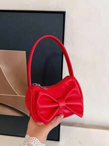 1pc Sweet PU Bow Handbag Shoulder Bag, Casual & Fashionable Solid Color Small Bag, Meets All-Match Storage Needs, Multiple Colors Available, Exquisite & Versatile, Suitable For Daily Travel, Shopping, Photography, All Seasons, Great Gift For Teenagers - Bow Handbag - View 12