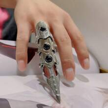 Oversized gegliederter Fingerring, Vampir Klauen Rüstungsschmuck, flexibler Metallklauen Spitze, Gothic Schwarz Geschenk zum Muttertag