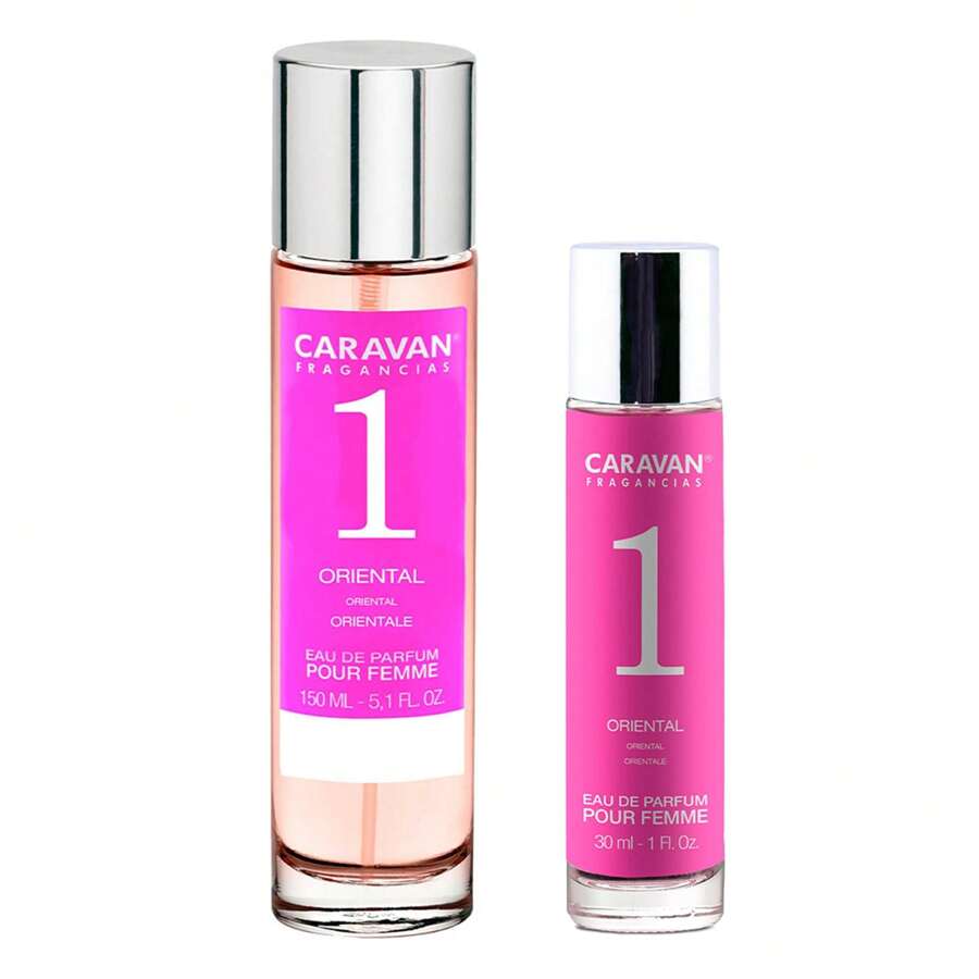 Caravan set di 2 flaconi di profumo da donna da 150 ml+30ml Nº1 dal delicato odore orientale, Nº21 fresco, Nº23 fruttato, Nº26 orientale legnoso, Nº28 orientale tenue, Nº31 orientale tenue, Nº36 floreale orientale, Nº42 floreale, Nº43 fruttato, Nº45 orientale. Consegna gratuita - Multicolore - Visualizzare 1