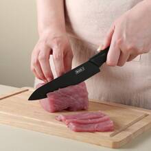 1pc Stainless Steel Black Blade Chef Knife With Sheath, Kitchen Fruit Knife, Meat Cleaver, Vegetable Knife, Sharp & Anti-Rust