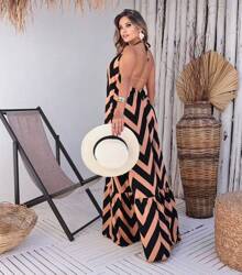 Women's Halter Backless Dress With Padded Cup H-6 - Marrón - Ver 2