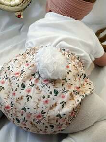 Conjunto de verano para niña: mono de manga corta con estampado de letras, pantalones cortos con estampado floral y cintura elástica, diadema con lazo, conjunto de 3 piezas estilo pastoral para Pascua. - Blanco - Ver 4