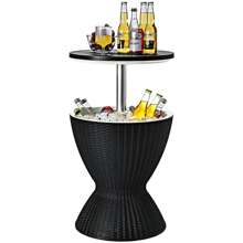 Lifezeal 8 Gallon 3 In 1 Patio Rattan Cooler Bar Table Adjust Ice Bucket Brown\Black - Black - View 4