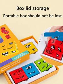 1 pieza Rompecabezas de madera para niños, juego educativo temprano de cambio de expresiones, bloques de construcción, juguete de juego para padres e hijos, juego de mesa de madera de desafío, juego de inteligencia interactivo entre padres e hijos para ejercitar la habilidad de pensamiento y coordinación mano-ojo de los niños, y el espíritu competitivo entre pares.