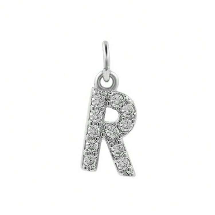 1pc Copper Zirconia 26 Letters DIY Pendant, Women Zirconia Letter Jewelry, Anniversary Gift - Silver - View 17