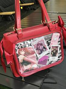 Nova bolsa transparente estilo japonês com fita, bolsa transparente grande com alça de ombro, feminina (cartão e crachá são apenas para referência, não incluídos)