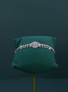 5pcs White Gold Plated Royal Luxury Series - Leaf & Flower Design Bridal Wedding Jewelry Set, Handcrafted Embedded Cubic Zirconia, Including Necklace, Bracelet, Earrings, Ring, Suitable For Daily Wear And Wedding, Wedding Anniversary Gift (Gold High-End Gift Box Packaging) Included - Platinum Plated - View 5