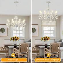 Crystal Chandelier Hanging Pendant Light Fixture,8 Lights Glass Candle Chandeliers For Kitchen Island Dining Rooms Bedroom Living Room Bar Ceiling Light - White - View 3