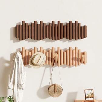 Wooden Piano Coat Rack For Entryway, Wall Mounted Coat Hanger, Bedroom Clothes Hanger, Slanted Pine Nails, Natural Finish