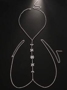 1pc New Fully Rhinestoned Butterfly Chest Chain, Sexy Bikini Body Chain, European & American Style