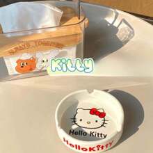 1pc Sanrio Cartoon Cute Ceramic Ashtray, Simple European Style Ceramic Household Living Room Decor Accessory, Fashionable Ashtray