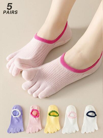 1/5 Pairs Women Candy-Colored, Solid Color, Color Block Splicing, Vertical Stripe Mesh, Breathable Knit Fabric, Ins Style, Japanese Lady Style Low-Cut Toe Hidden Socks, Versatile For Spring/Summer, Suitable For Gatherings, Commute, School, Sports, Holiday Gifts