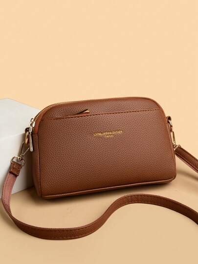 Vintage Litchi Embossed Crossbody Bag, Retro PU Leather Shoulder Bag, Women's All-Match Handbag & Purse