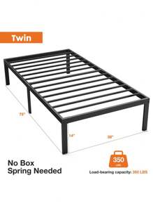 1 marco de cama, marco de cama de plataforma de metal resistente con espacio de almacenamiento debajo del marco, 14 pulgadas, soporte de listones de acero resistente, no necesita somier - Negro - Ver 3