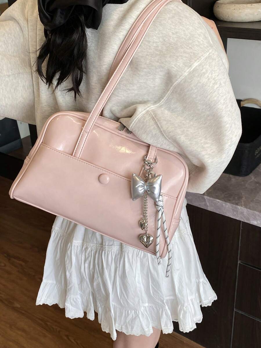 Solid Color Casual PU Women's Handbag, Large Capacity, Versatile Fashion Lady's Shoulder Bag, Candy Color Minimalist Lightweight Bag, Suitable For College Students, Fashionistas, Working Women, Office/Campus/Shopping
