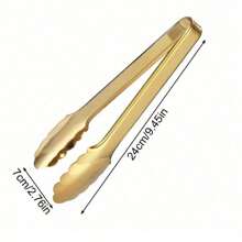1/2pcs Champagne Golden Stainless Steel Serving Tongs, 9" Easy Grip - Perfect For Buffet & Parties - Multicolor - View 3