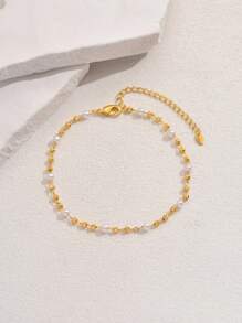 1pc Retro Classic Fashion Versatile Luxurious Faux Pearl Anklet For Women, Suitable For Daily, Vacation, Date, Gift
