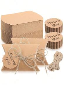 20pcs Kraft Pillow Boxes With Rope And Thank You Tag,Candy Favor Paper Box,Brown Gift Box For Candy Chocolate Bakery Birthday Graduation Wedding Party - Kraft Paper Pillow Box - View 1