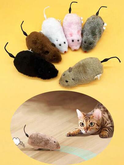 Brinquedo de pelúcia de mola de corda, rato falso realista que pode correr, cores aleatórias de brinquedos para animais de estimação de gatos e cães