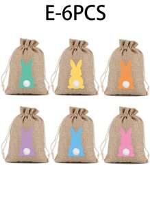 12 件复活节礼品包装袋，兔子和鸡蛋装饰抽绳礼品袋 - 彩色 - 查看 10