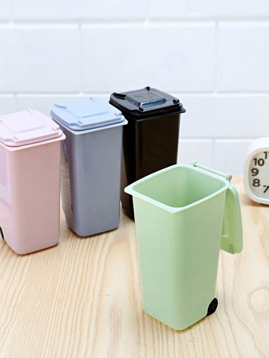 1PC Mini Garbage Bin, Covered Small Trash Can, Desktop Trash Can, Plastic Desktop Waste Paper Basket, Swing-Top Design To Prevent Odor Leakage, Used For Storing Fruit Peel And Paper Scraps On Desk To Keep Tidy, For Bathroom, Home Office Desk Decor,Coffee Table, Office, Living Room, Study - Multicolor - View 1