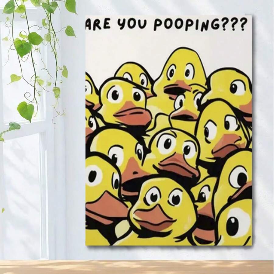 Framed [Quirky Yellow Duck Art] Funny Yellow Duck Bathroom Wall Art ...