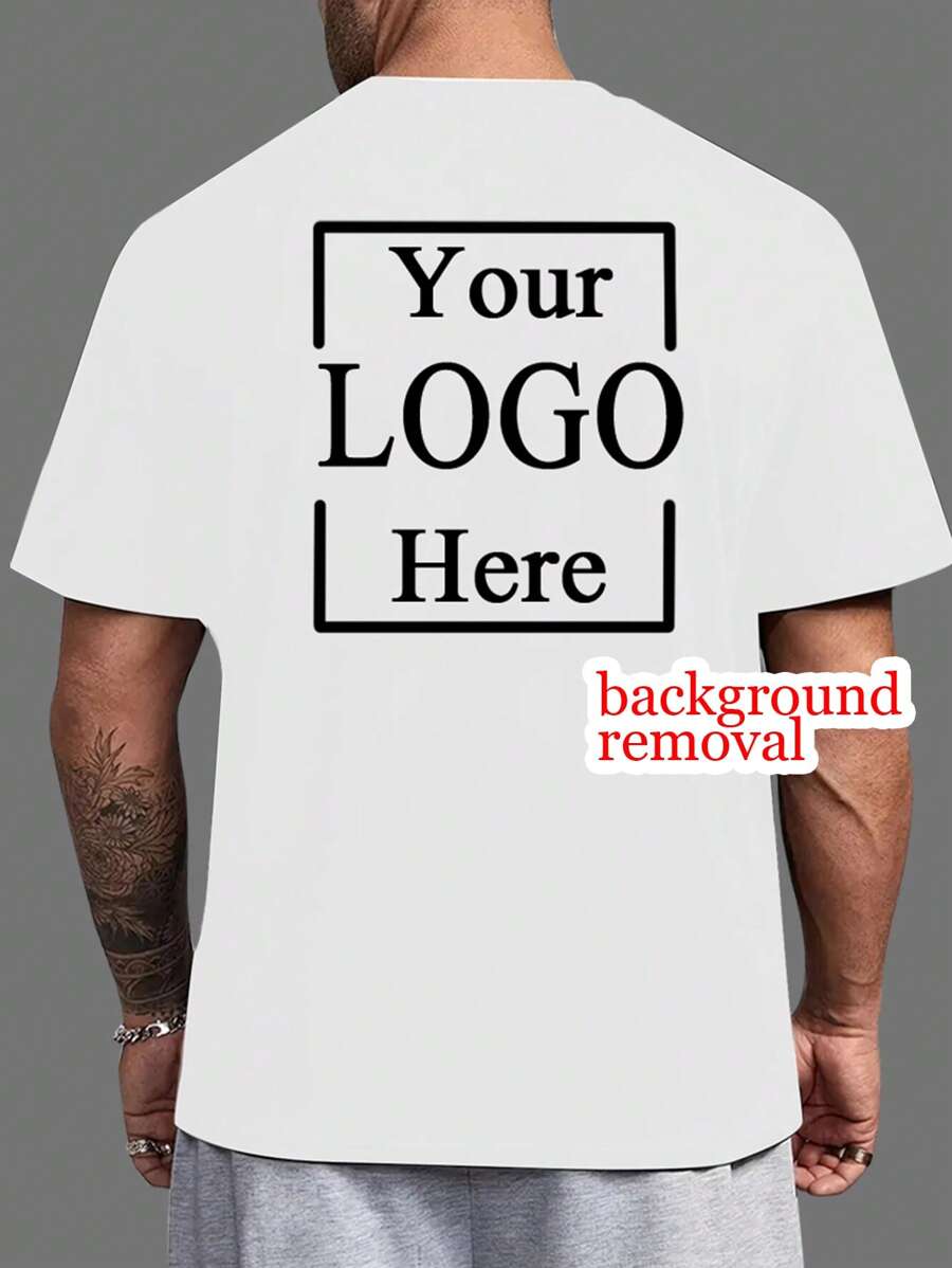 Customized Men's Loose Fit Round Neck T-Shirt With Logo/Image On Back, Perfect Valentine's Day Girlfriend Photo Gift, Custom Work Uniforms, Dance Crew Jerseys, Photo & Text Personalization - White - View 1