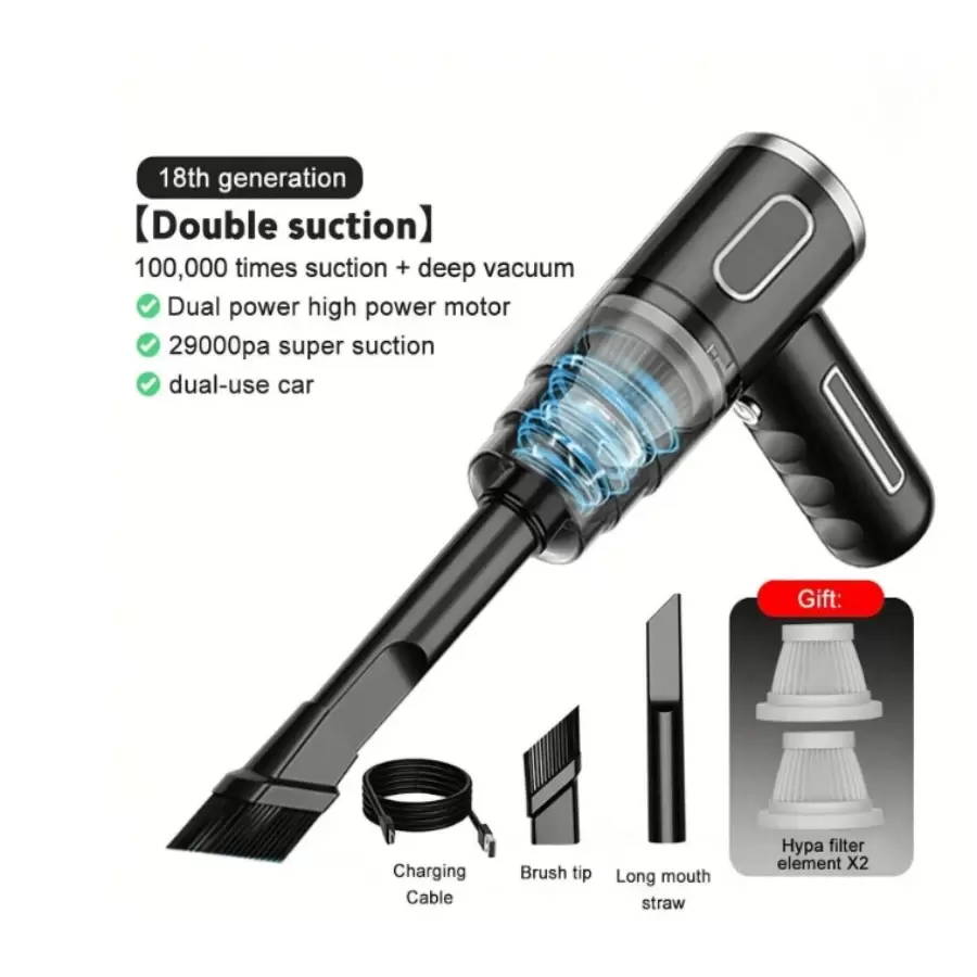 Handheld Cordless Vacuum Cleaner, 2-In-1 USB Portable Dust Collector, Cordless Dust Collector For Computer Cleaning, Strong Suction For Car Vacuum Cleaner - Black - View 1