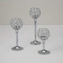 3-Pieces Elegant Crystal Candle Holders - Versatile, Silver CenterpiecePolished Finish For Wedding Decor, Table Centerpieces & Home Ambiance Gifts Birthday Graduation