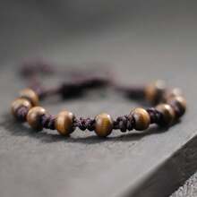 Antique Hand Braided Men Rope Bracelet Boho Black Brown Retro Round Wooden Bracelet For Men Armband Jewelry