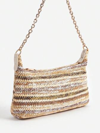 Nuova borsa a tracolla boho alla moda con catena sottile intrecciata, adatta a look casual quotidiani, vacanze, abbinamenti per l''uso all''aperto