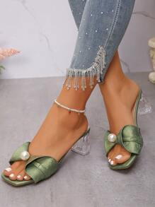 Women's High Heel Sandals, Summer Breathable Comfortable Fashion Crystal Chunky Heel Ladies Sandals