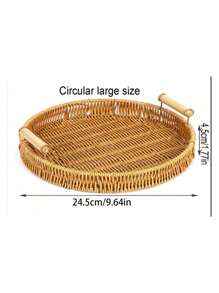1pc Handwoven Imitation Rattan Fruit Basket, Bread Basket, Bun Basket, Home Decor Storage Basket With Dual Handles, Suitable For Kitchen And Living Room