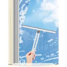 Raschietto per doccia, raschietto per la pulizia della porta in vetro del bagno con lama in gomma morbida, adatto per la pulizia di lavandini, piani di lavoro, specchi da cucina, parabrezza d'auto, piastrelle, strumento di pulizia a spazzola, decorazione per bagno e casa in bianco/blu, decorazione autunnale, articoli per il ritorno a scuola