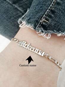 1 件个性化姓名脚链，定制首字母脚链，银脚链，铭牌脚链，海滩脚链，送给她的礼物，伴娘礼物 - 銀色 - 查看 2