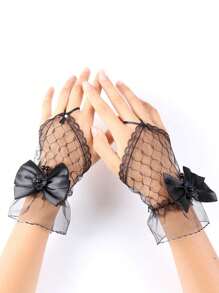 Kids Lace Gloves, Thin Floral Lace, Bow Decor Flower Girl Fingerless Gloves For Spring/Summer, Suitable For 4-16 Years Old Girls, For Wedding, Party, Stage And Other Occasions - Multicolor - View 3