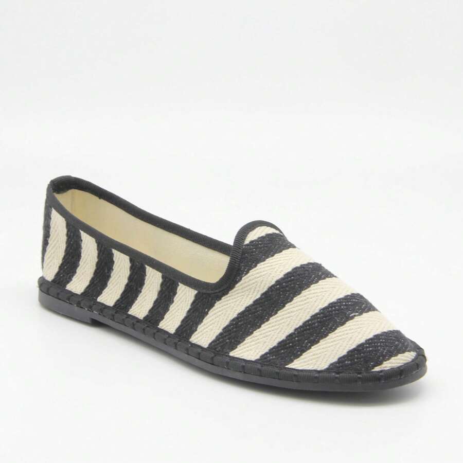 Women's Fashionable Simple Everyday Striped Flats - Black - View 1