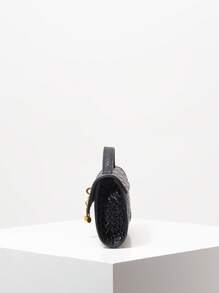 复古仿皮编织纹理法棍包、女士翻盖手提包、手拿包、女士高档钱包、女士优雅包包、女士多款图案派对礼服 - 黑色 - 查看 5