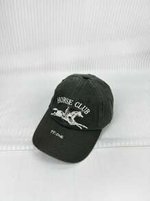 Vintage American College Style Embroidered Horse Riding Club Baseball Cap, Unisex, Large Head Size, Versatile For Spring/Summer, - A - View 7